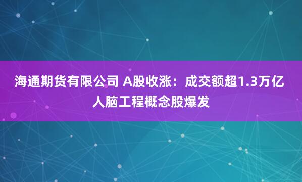 海通期货有限公司 A股收涨：成交额超1.3万亿 人脑工程概念股爆发