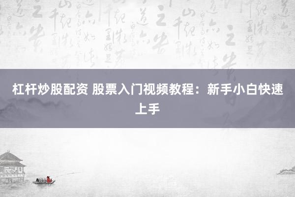 杠杆炒股配资 股票入门视频教程：新手小白快速上手