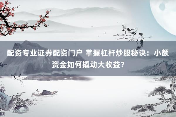 配资专业证券配资门户 掌握杠杆炒股秘诀：小额资金如何撬动大收益？